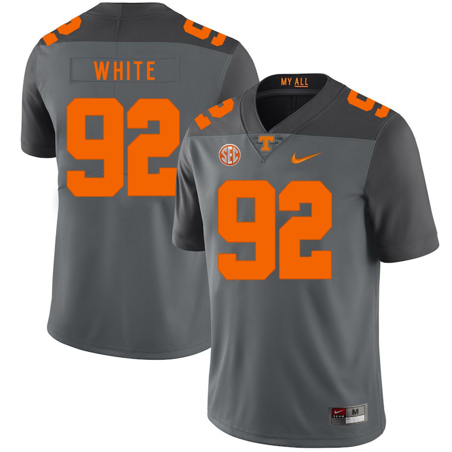 Men Tennessee Volunteers #92 White Grey Customized NCAA Jerseys